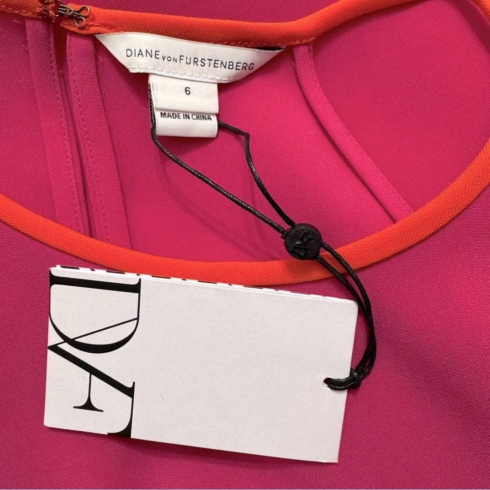 NEW $368 DIANE VON FURSTENBERG KERA COMBO VIVID PINK ORANGE DRESS 6 - Picture 9 of 12